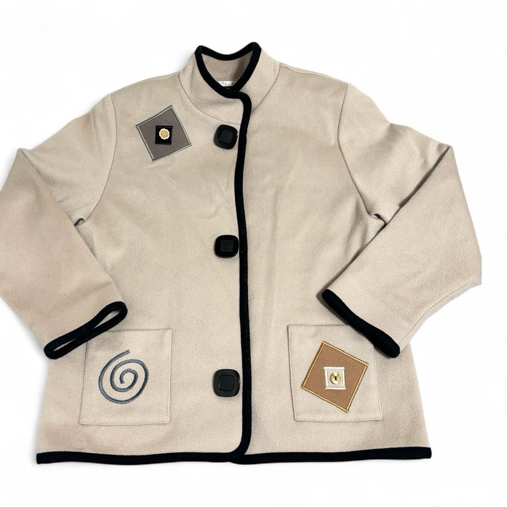 MaryLou Ozbolt Storer 100% Wool Jacket Coat Sz S Beige Wearable Art High Collar